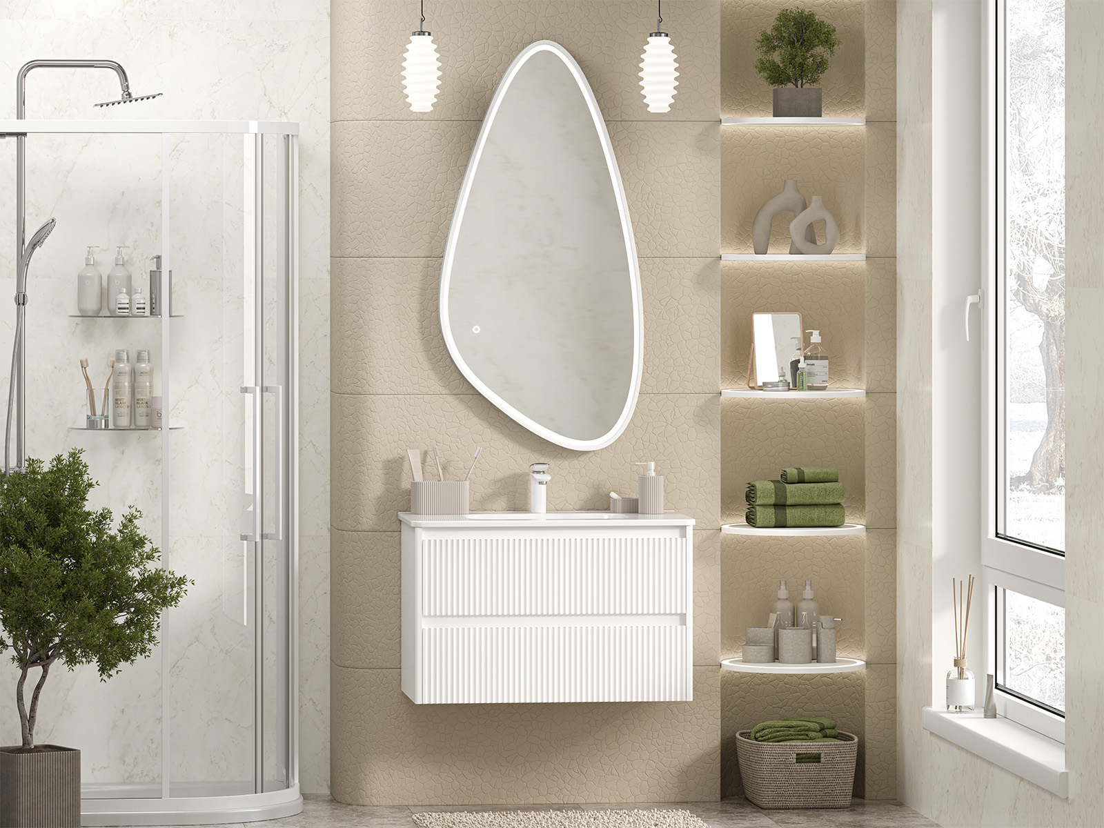 Тумба с раковиной Brevita Riva 80 подвесная, белый
