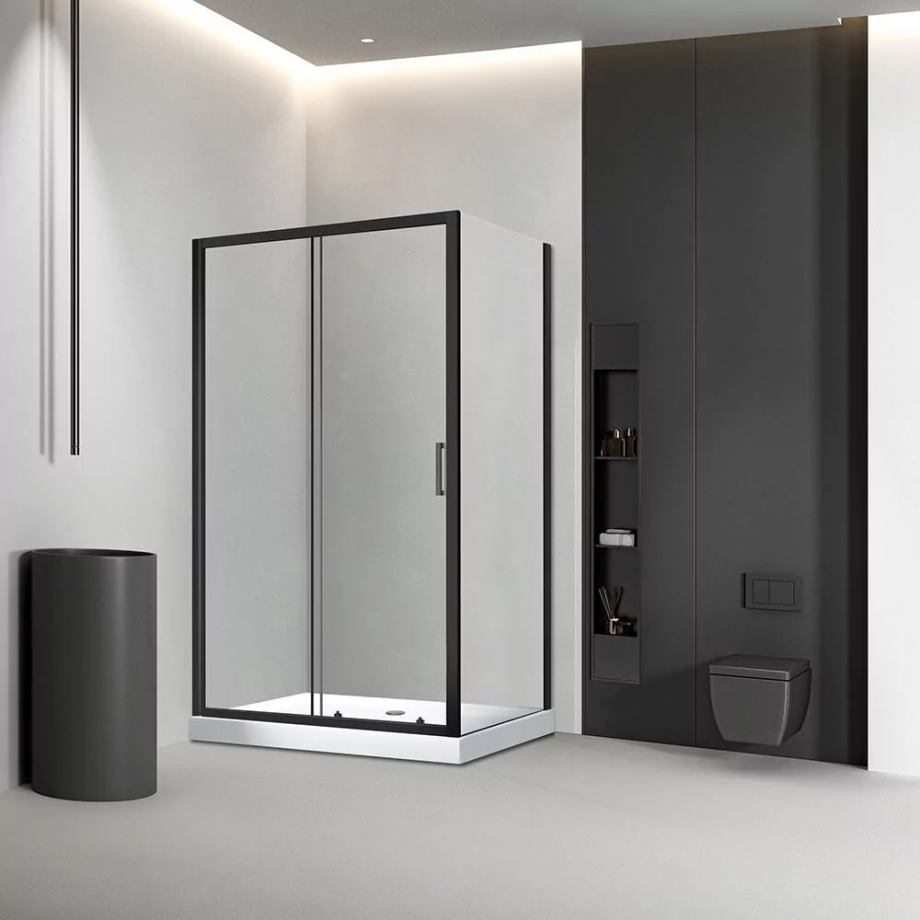 Душевой уголок Veconi RV046B-10090-01-C5 100х90 прямоугольный, без поддона, прозрачное стекло, чёрный матовый