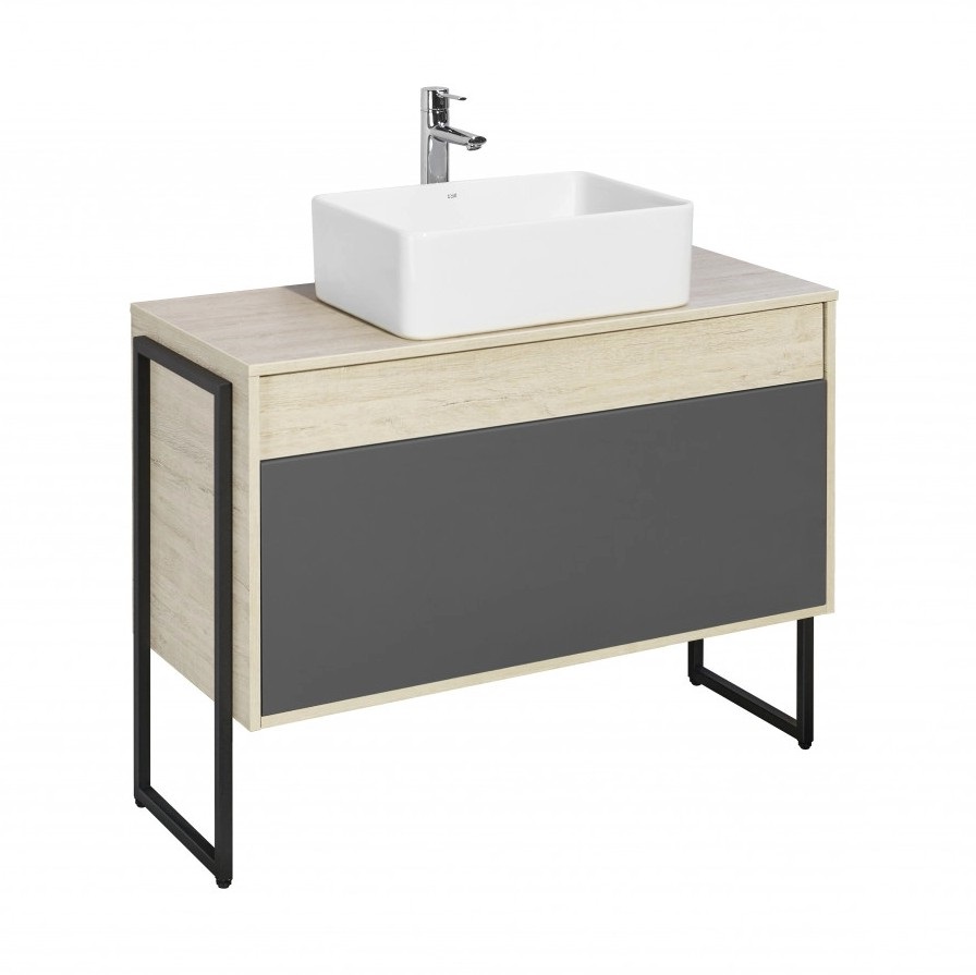 Тумба подвесная Aquaton Лофт Урбан 100 с раковиной MILA 35х50, серый графит, дуб орегон