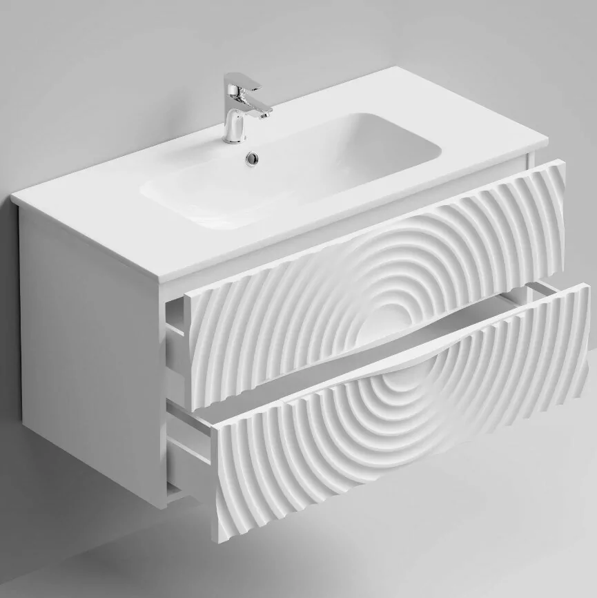 Тумба с раковиной Vod-ok Elite Эйфория 100 F1 круги, подвесная, два ящика, белый матовый