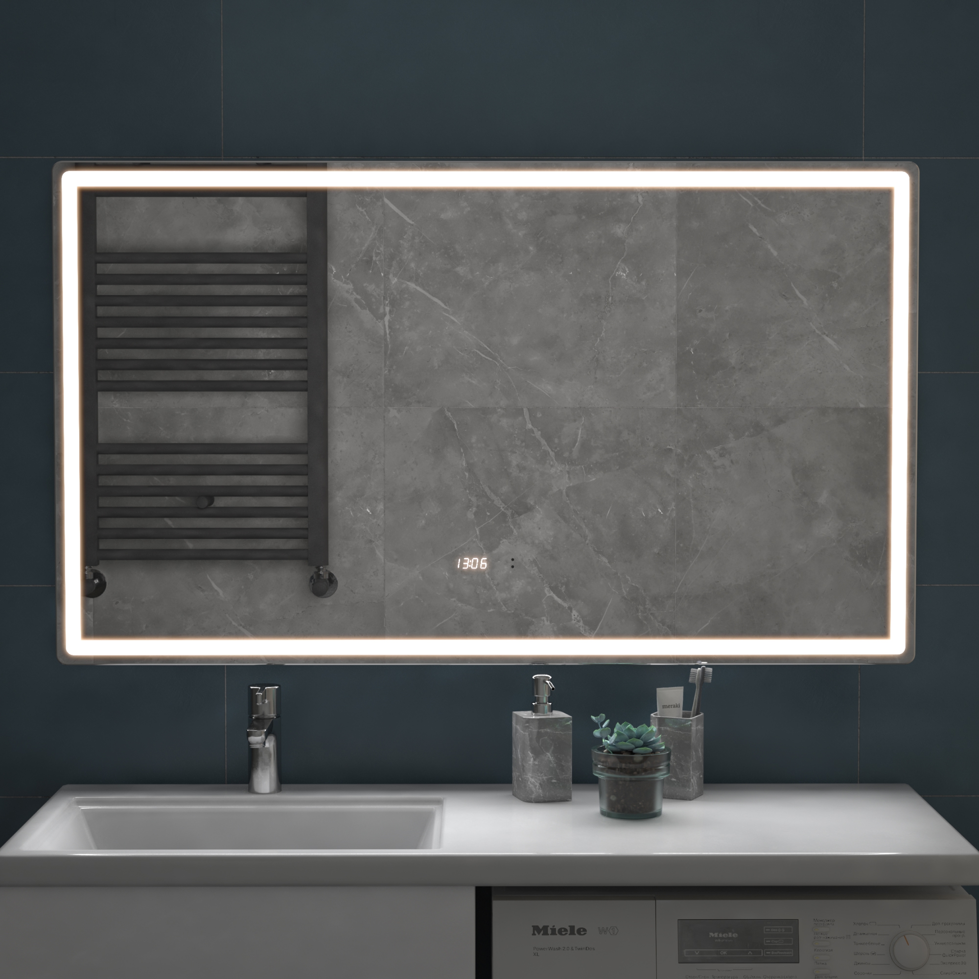 Зеркало Vigo Geometry Luxe 120 свет, сенсор, часы, антизапотевание