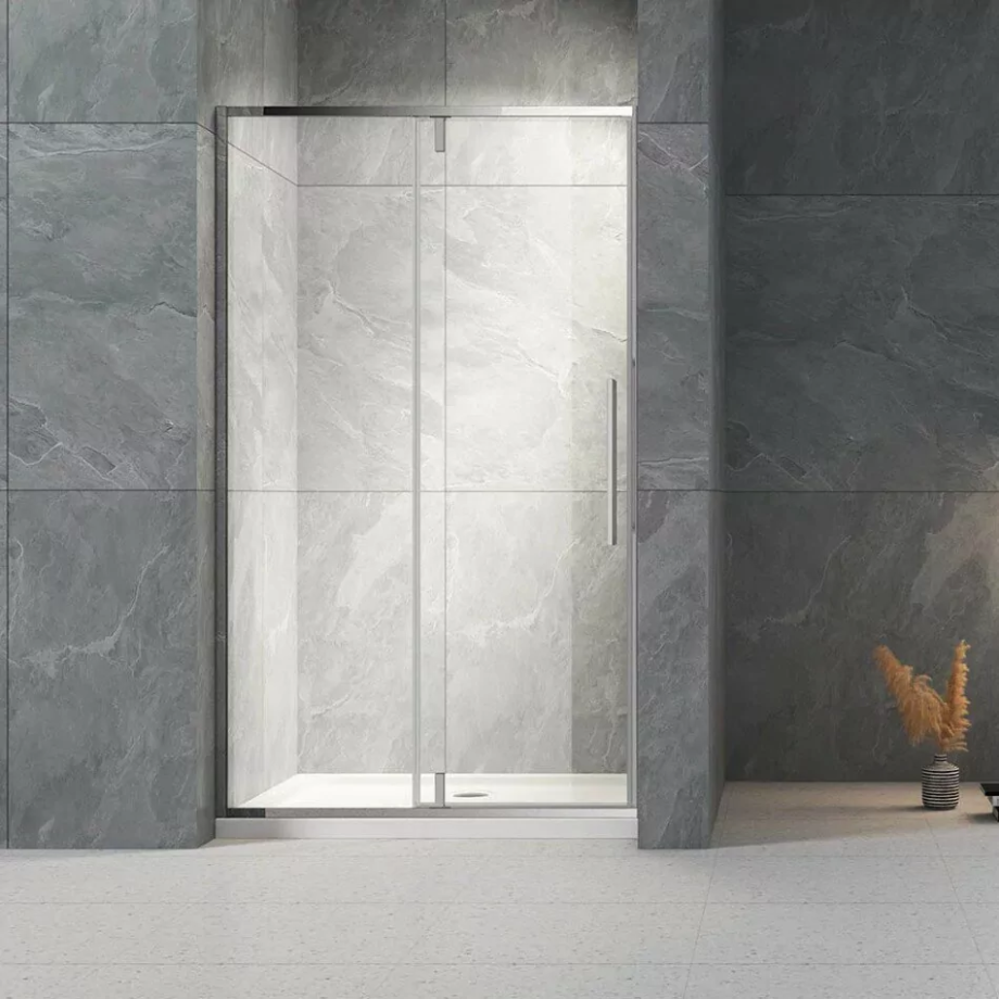 Душевая дверь Veconi VN34-100 в нишу, распашная, прозрачное стекло, хром