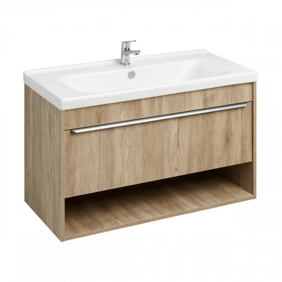 Тумба подвесная Aquaton Хоуп 100 с раковиной Миранда 100, 1 ящик, орех