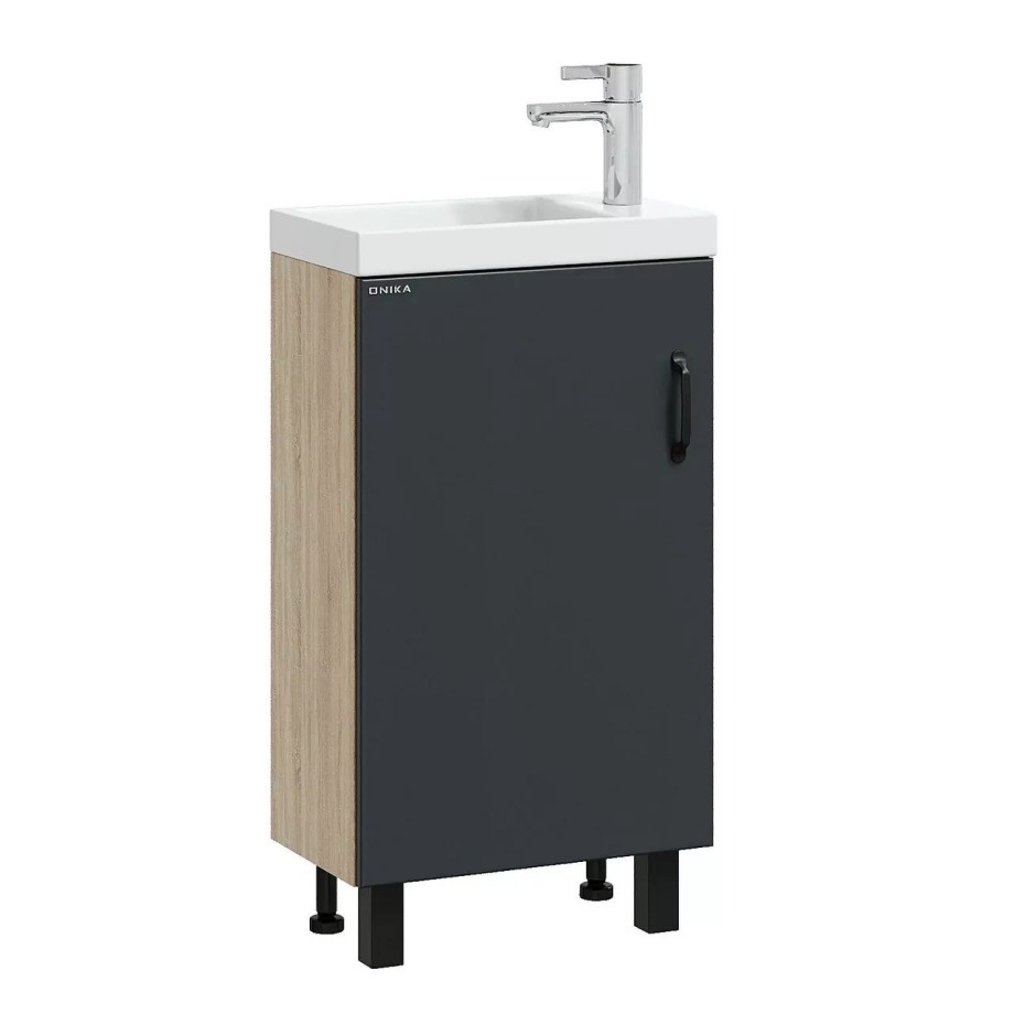 Тумба с раковиной Onika Тимбер 45 напольная, серый матовый/дуб сонома