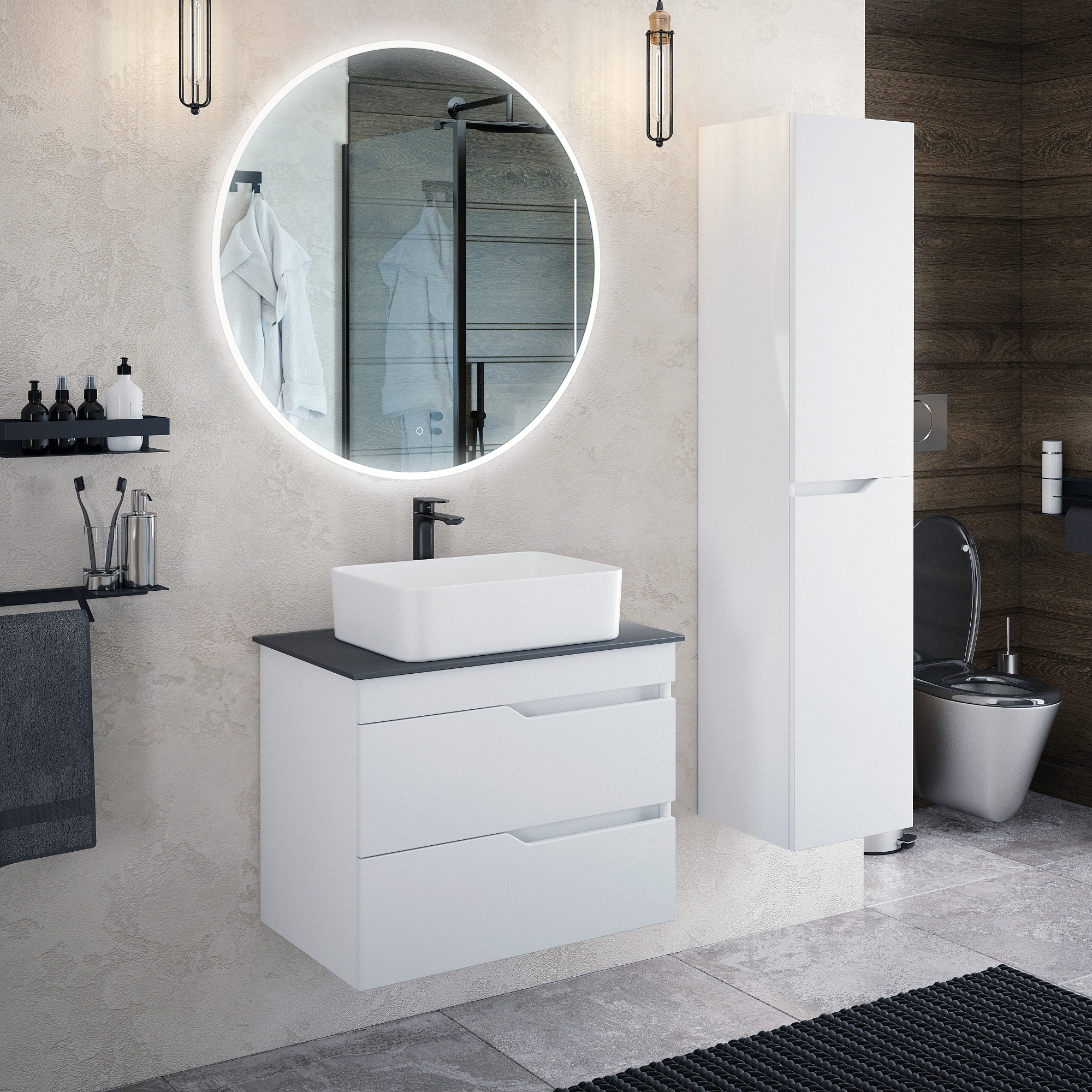 Тумба подвесная Corozo Теона 70 Z2 с раковиной Сомо 70 белый