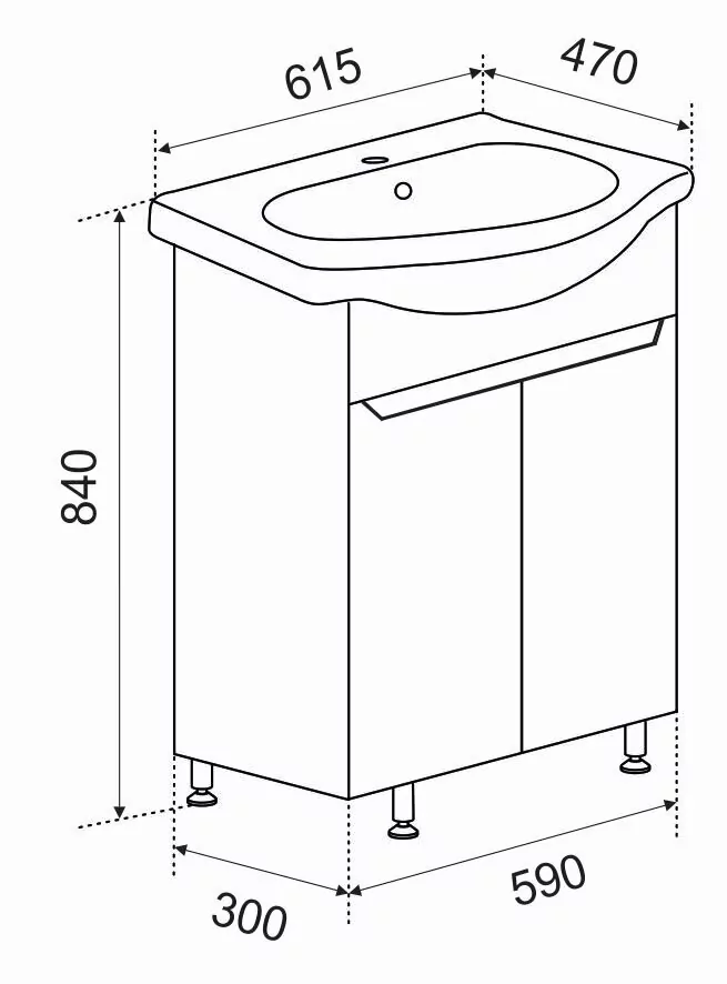 Тумба Emmy Агата с раковиной Уют 60 напольная, 2 двери, белая