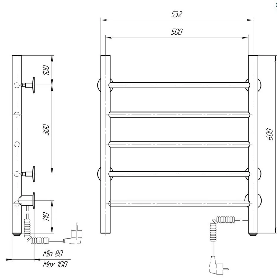 Полотенцесушитель электрический Domoterm Аврора DMT 109-5 50х60 EK R правый, черный матовый