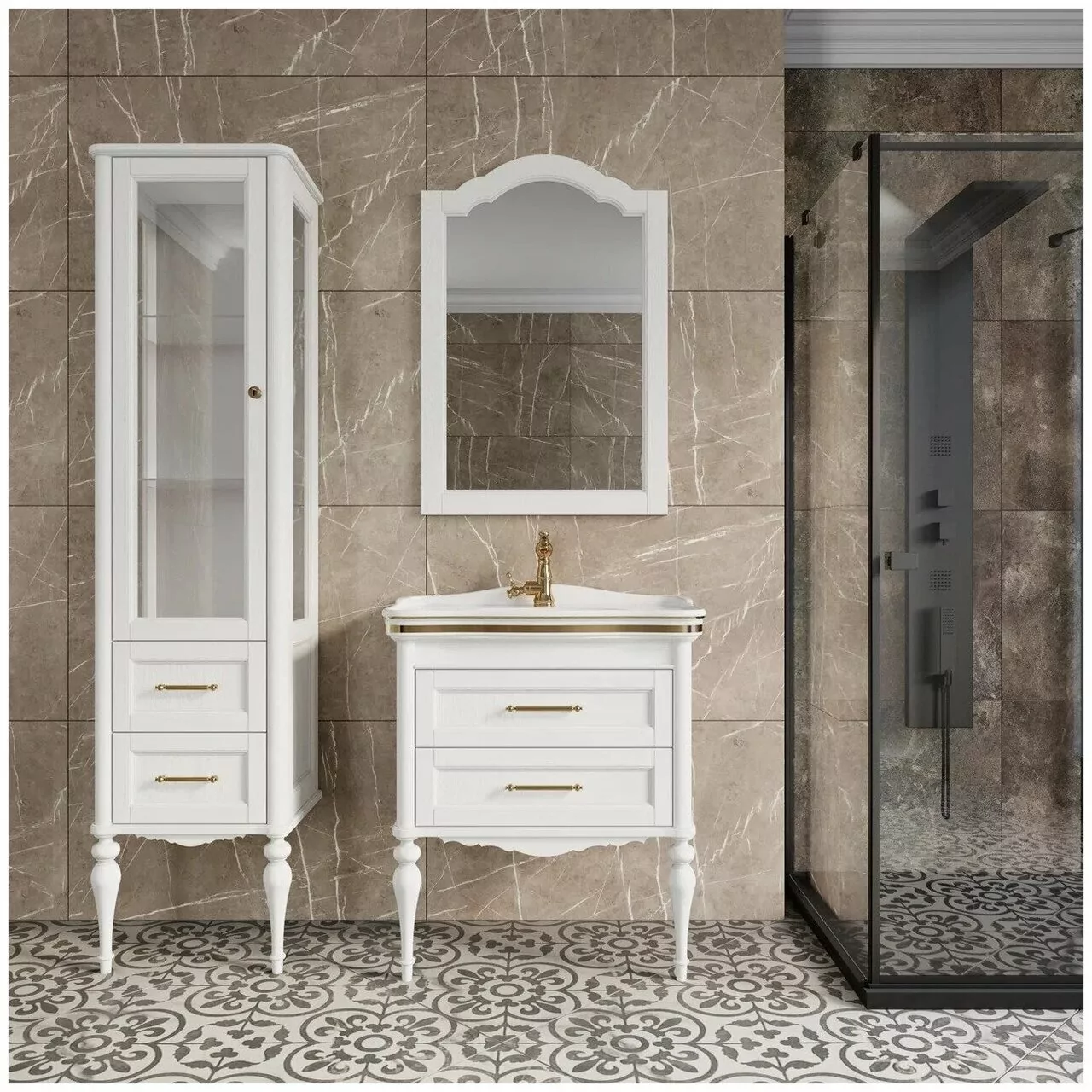 Тумба напольная ValenHouse Эстетика 80 с раковиной Antik 80, белый, золото