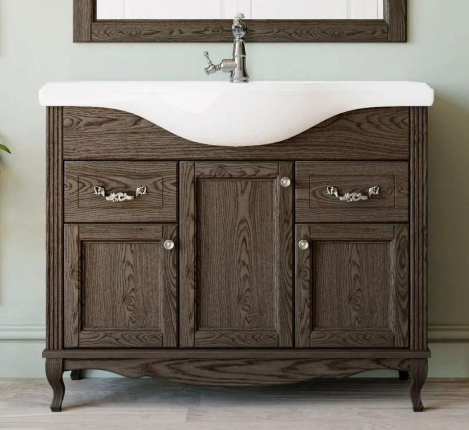 Тумба напольная ValenHouse Эллина 105 с раковиной Классик 105, 3 двери, 2 ящика, кальяри, хром Тумба напольная ValenHouse Эллина 105 с раковиной Классик 105, 3 двери, 2 ящика, кальяри, хром