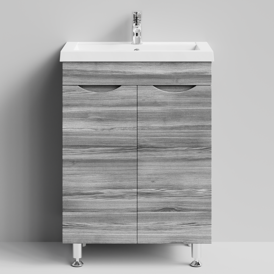 Тумба с раковиной Vod-ok Смайл 58 напольная, Лиственница структурная контрастно-серая