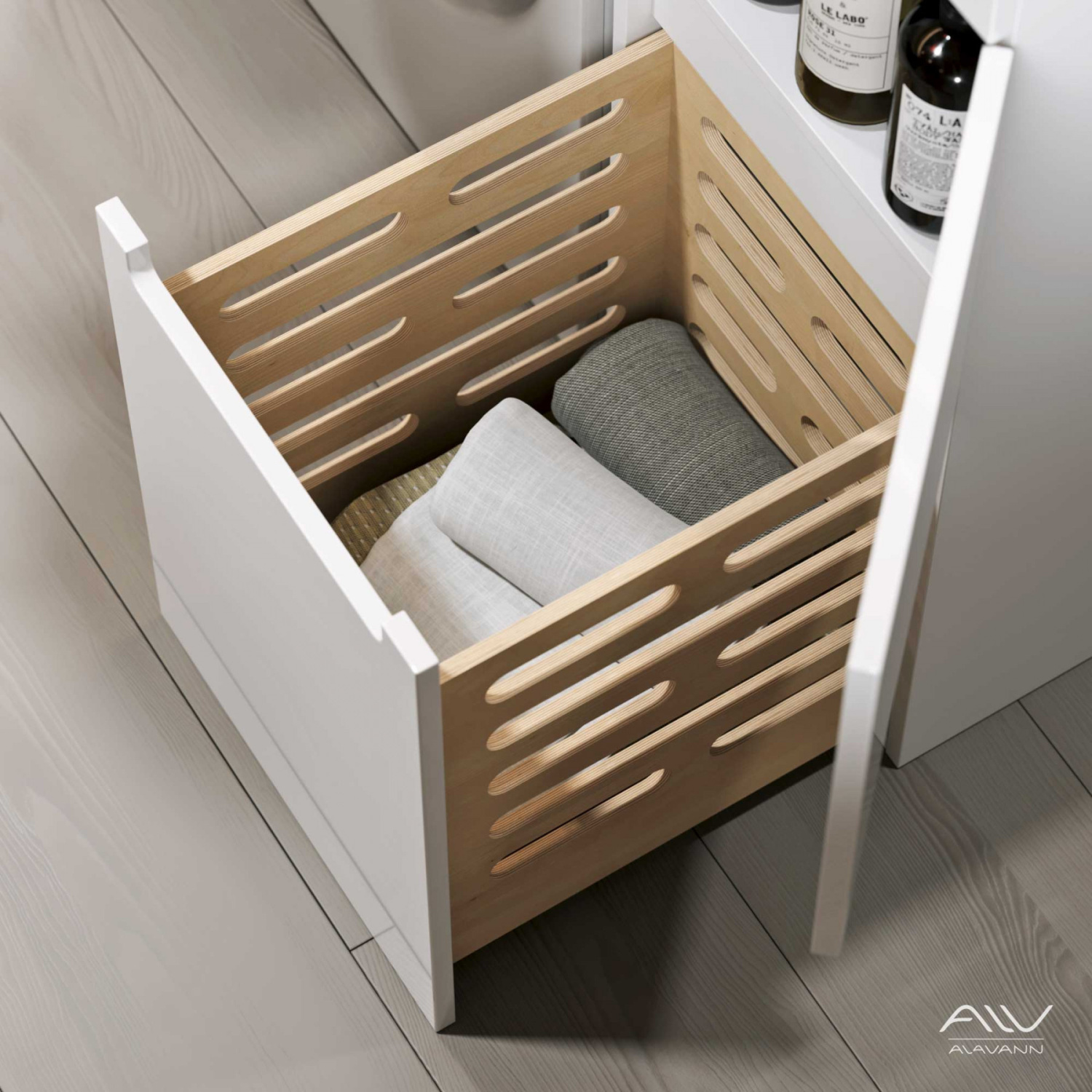 Тумба со столешницей Мдф Alavann Cosmetic 100 и раковиной Art Inside, R правая, корзина, под стиральную машину, белая