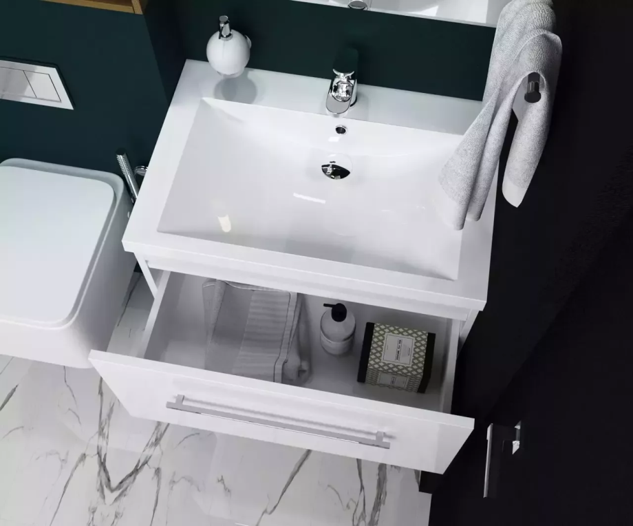 Тумба подвесная 1Marka Соната 75П с раковиной Нота New Polytitan 75, 1 ящик, белый