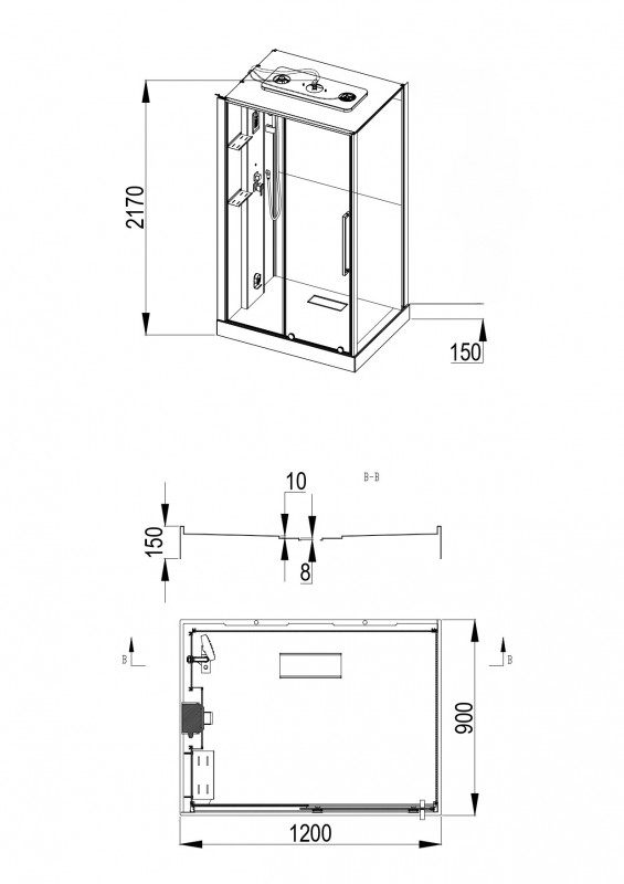 Душевая кабина ESBANO ESO-AURA-1209ST 120х90х217