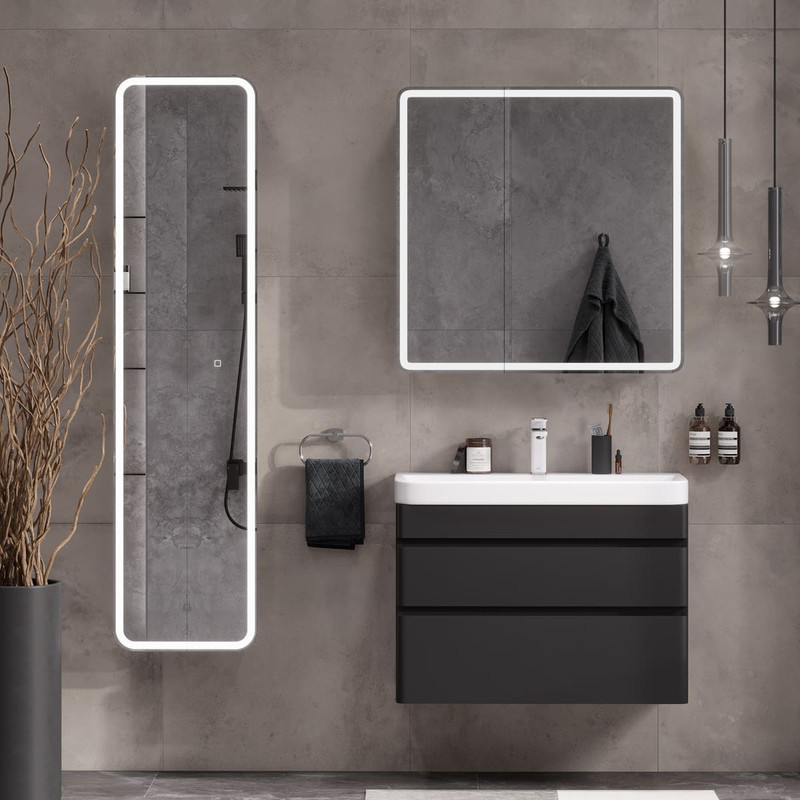 Зеркальный шкаф Eltoro LED 80 черный софт, L/R