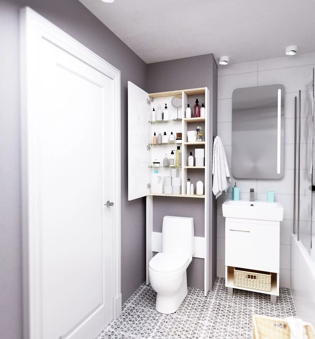 Пенал-шкаф 1Marka Gaula 60Н White напольный над унитазом, с полкой, белый матовый