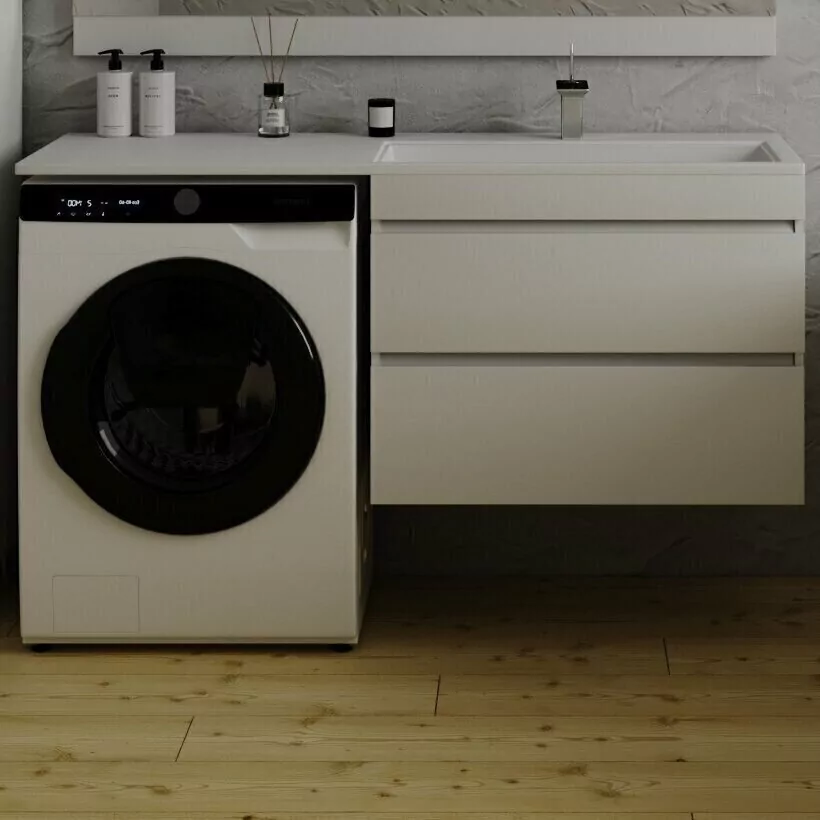 Тумба подвесная Style Line Даллас 140 Люкс Plus Эмаль с раковиной Даллас 140 под стиральную машину, два ящика, правая, белая