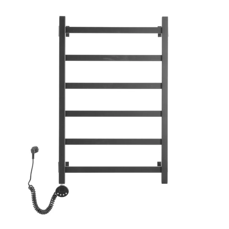Полотенцесушитель электрический Domoterm Квадро Плюс П6 500Х800 EL левый, черный матовый