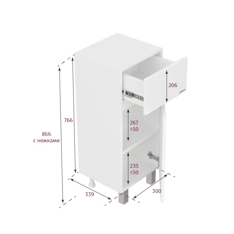 Тумба-комод Onika Милтон 30 напольный, белый