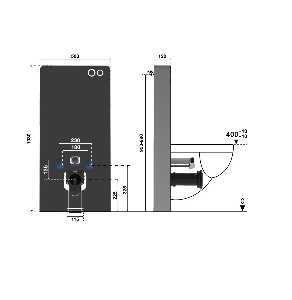Модуль - инсталляция G111B из черного стекла Ceruttispa, приставная, для подвесных унитазов