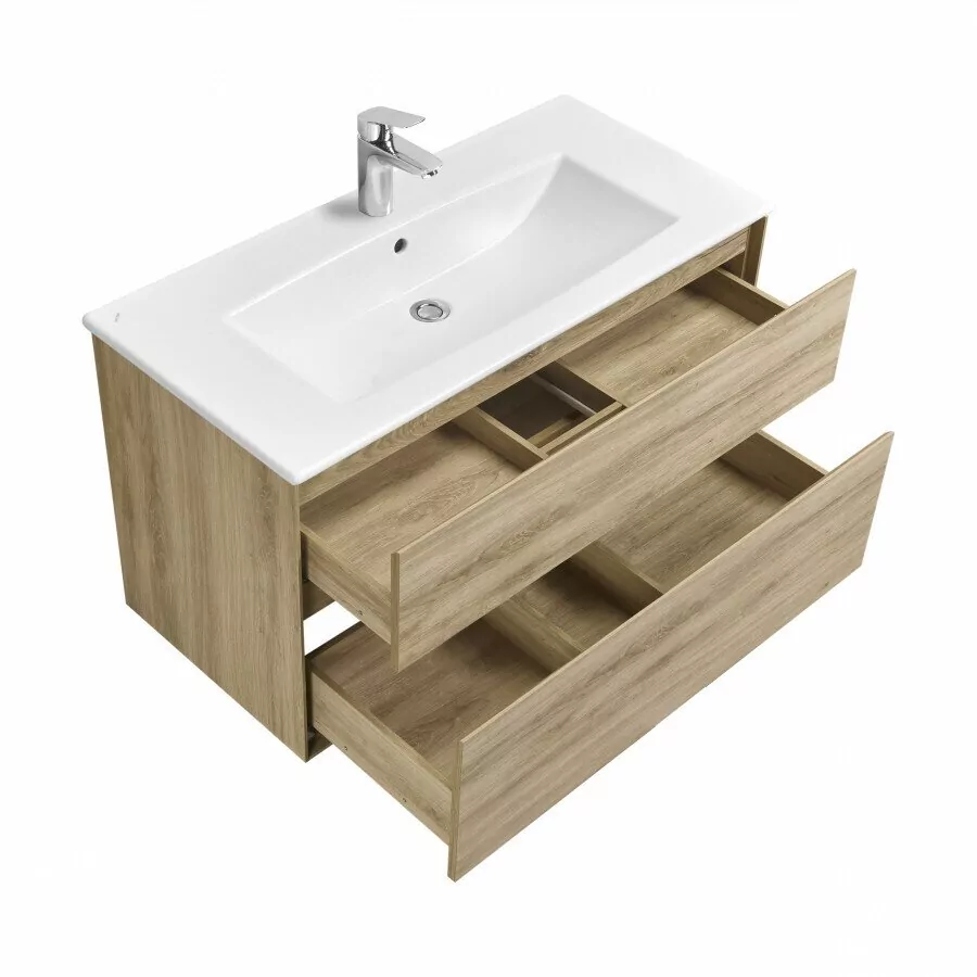 Тумба подвесная Aquaton Либерти 100 раковиной Элина 100, дуб эльвезия