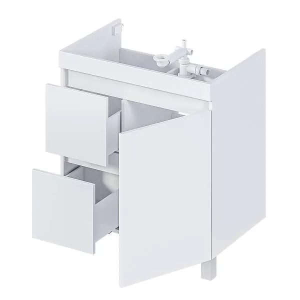 Тумба напольная 1Marka Cube 75Н 2в.я 1д с раковиной Анита 75, 2 ящика, 1 дверь, белый