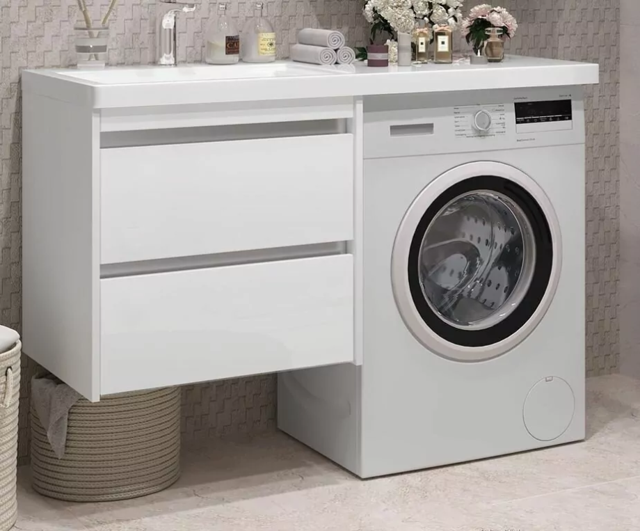 Тумба подвесная Opadiris Фреш 56 с раковиной Эстет Даллас 1200 левая под стиральную машину, белый