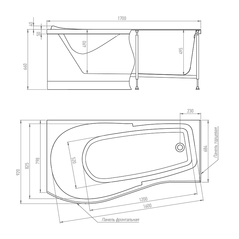 Комплект (3в1) Акриловая ванна TIMO VINO1792L 170*92*66+Каркас + Слив-перелив