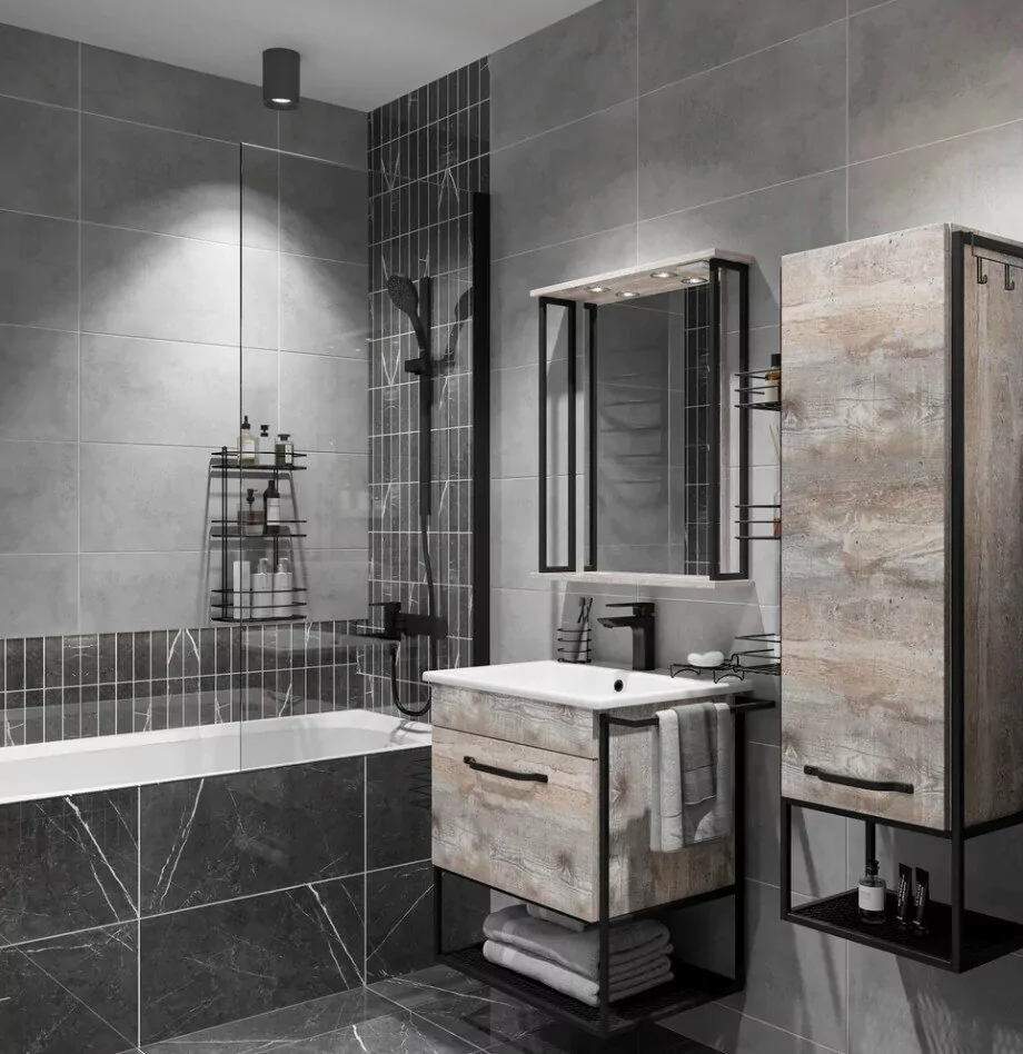 Тумба с раковиной Sanflor Бруклин 60 подвесная, бетон пайн, экзотик