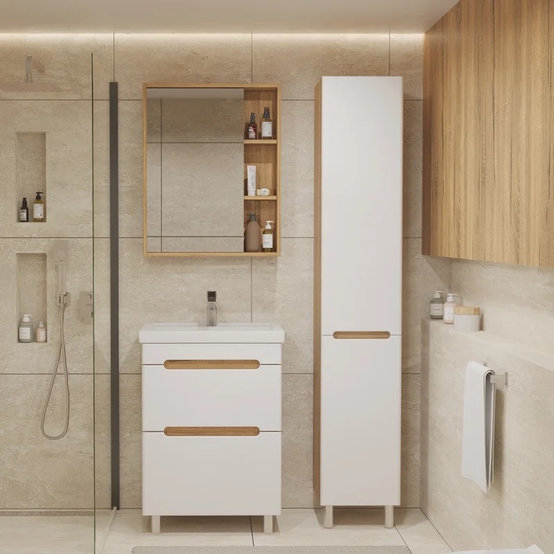 Тумба напольная SanStar Diva 60 с раковиной Фест 60 белый, дуб вотан