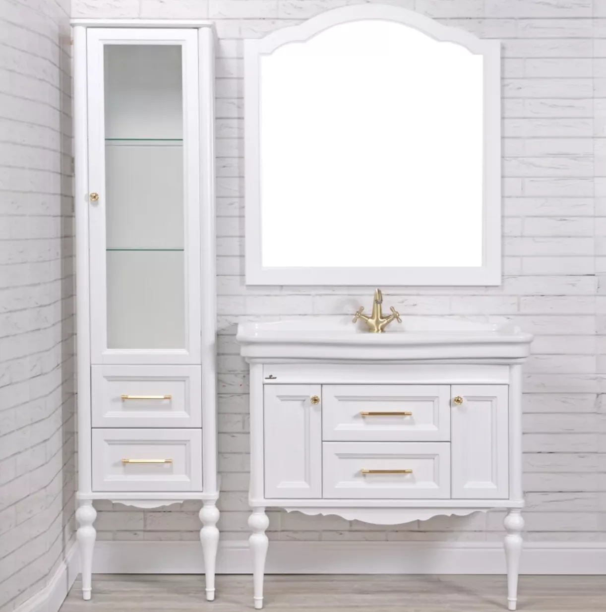 Пенал напольный ValenHouse Эстетика 50 R белый, золото