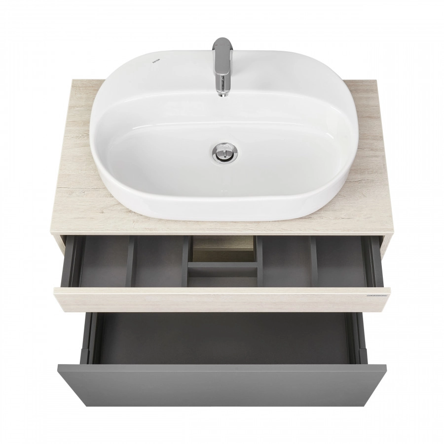 Тумба подвесная Aquaton Лофт Урбан 80 с раковиной Одри 42x62 Round, серый графит, дуб орегон