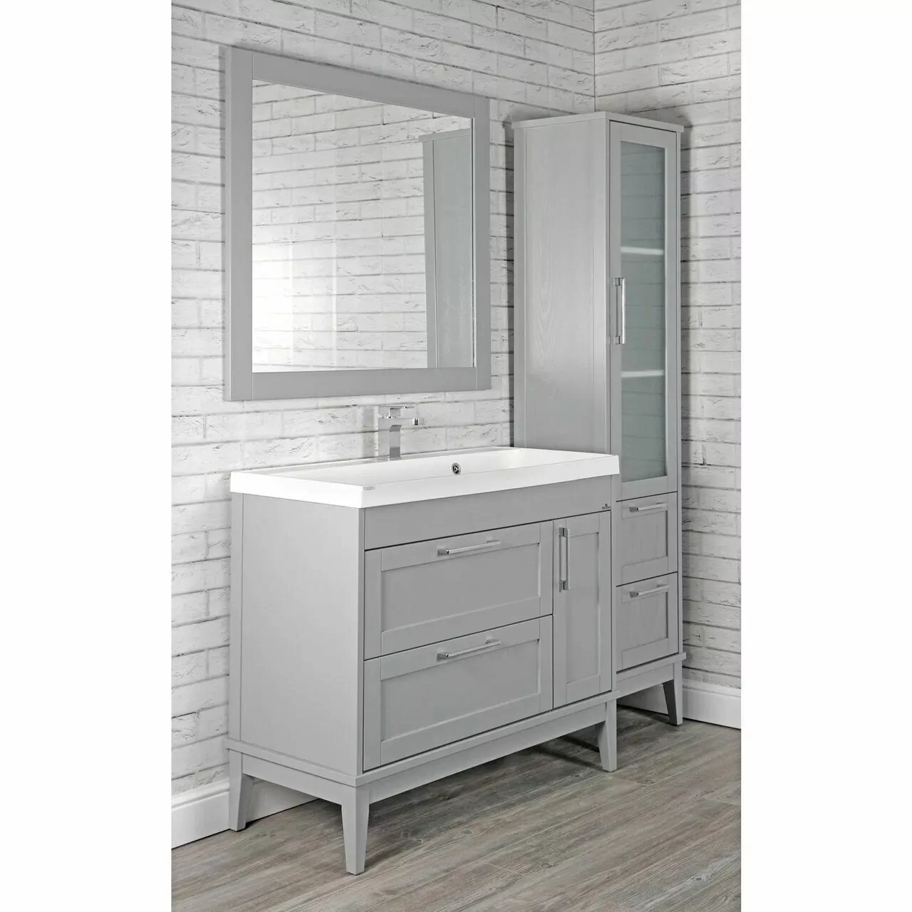 Тумба напольная ValenHouse Эйвори 105 с раковиной Classic 100, 2 ящика, 1 дверь, серый