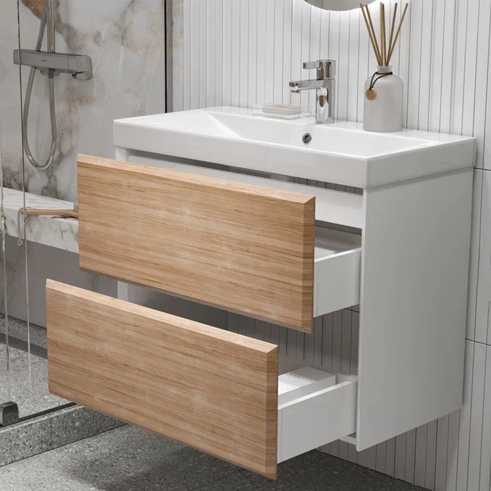 Тумба с раковиной подвесная Velvex Gesso tp.GES.9696.80.2Y белый матовый/дуб сонома, 80 см