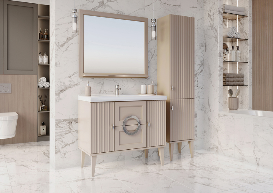 Мебель для ванной ASB Woodline Федерика 100 комплект, напольный, тирамису софт, хром