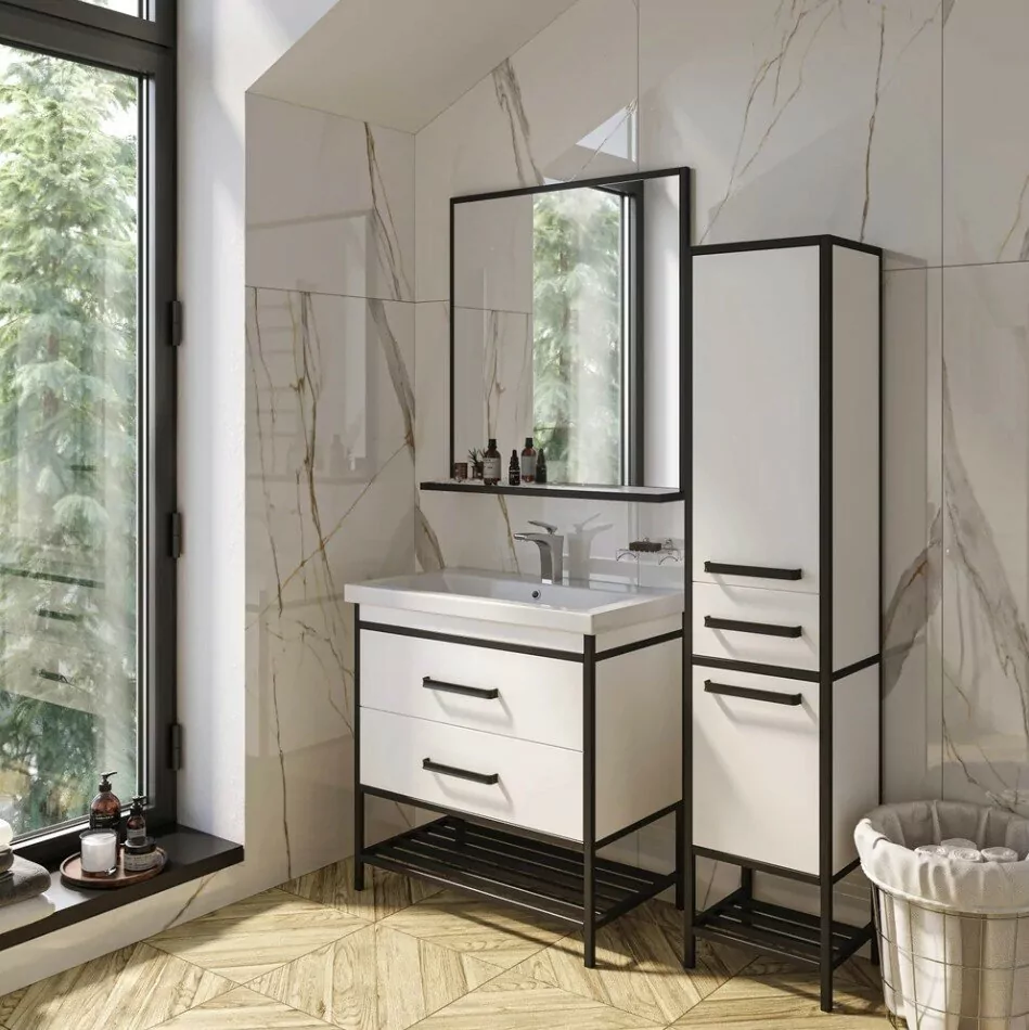 Зеркало Sanflor Норд 80 белый, черный муар