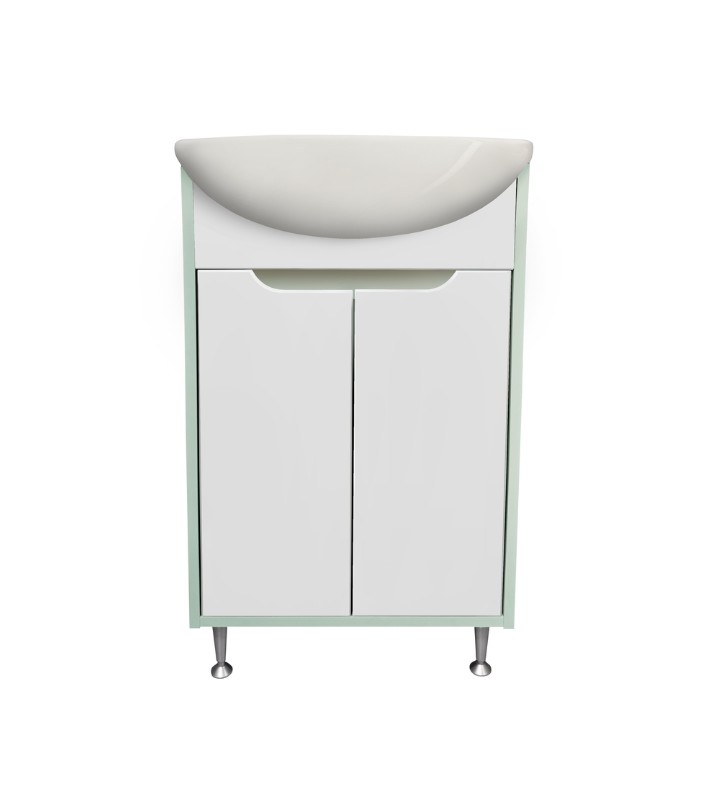 Тумба напольная Runo Эконова 60 с раковиной Уют 60, 2 двери, бирюзово-белый