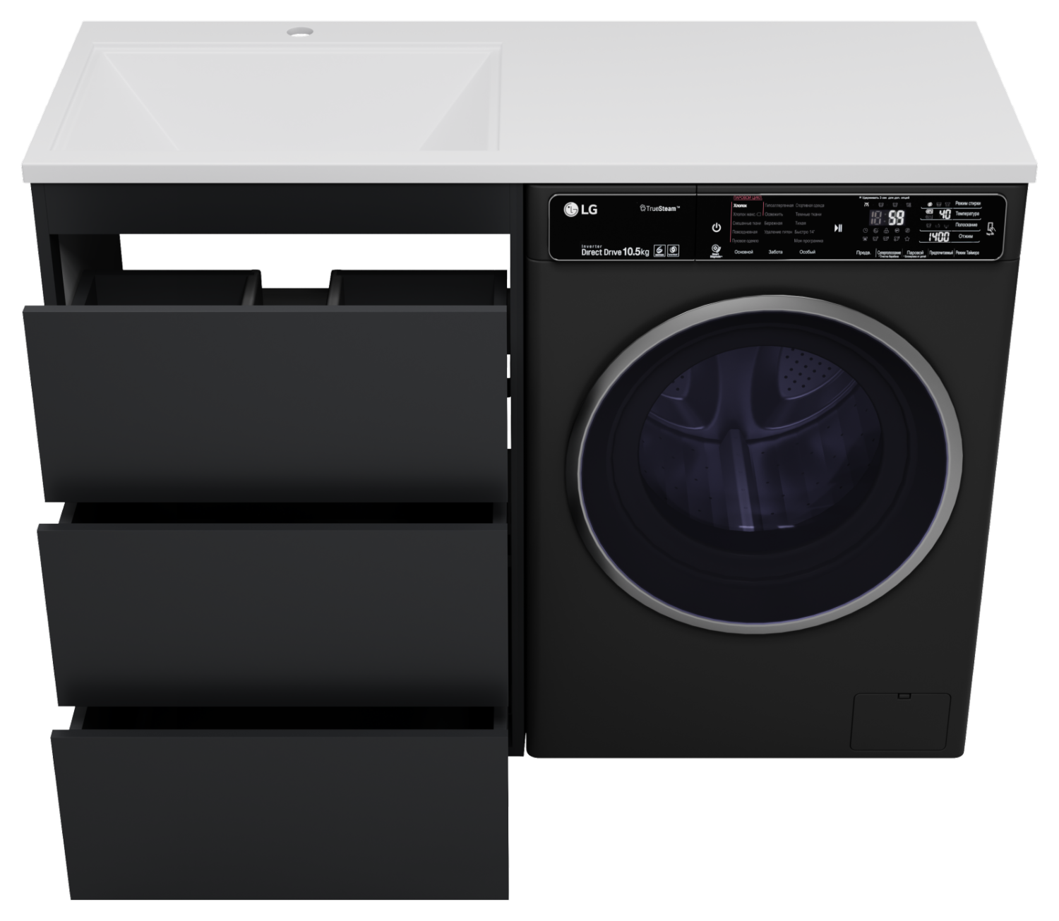 Тумба с раковиной Brevita Grafit 60 под стиральную машину, с раковиной Misty Гавана 120 R, графит