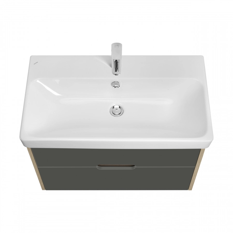 Тумба Aquaton Оливия 80 с раковиной Адриана 80 подвесная, 2 ящика, грей, дуб ойстер