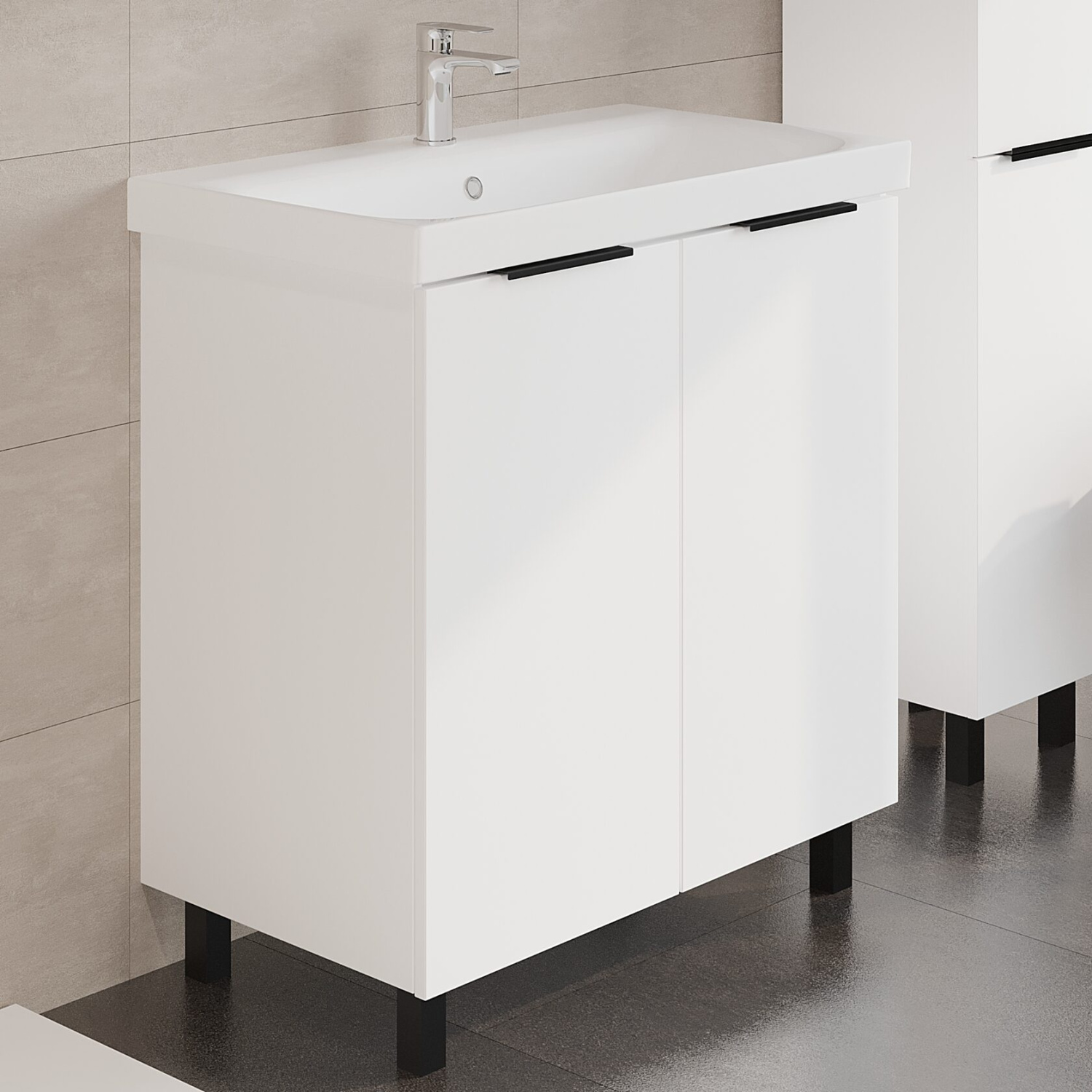 Тумба напольная Viant Берлин 60 с раковиной Moduo 60, белый