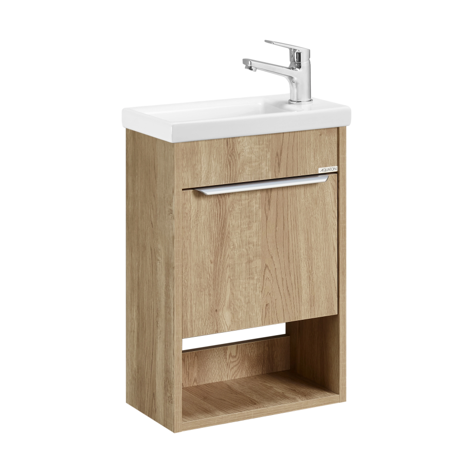 Тумба подвесная Aquaton Хоуп 40 с раковиной Миранда 40, 1 ящик, орех