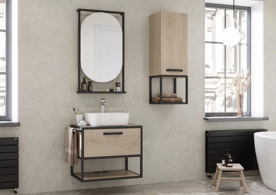 Тумба подвесная Aquaton Лофт Фабрик 65 с раковиной Одри 42x62 Round, дуб эндгрейн