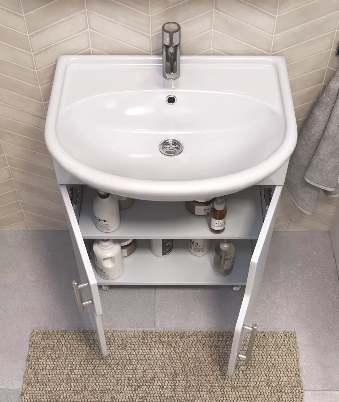 Тумба напольная Vigo Turin 60 с раковиной Уют 60, белый