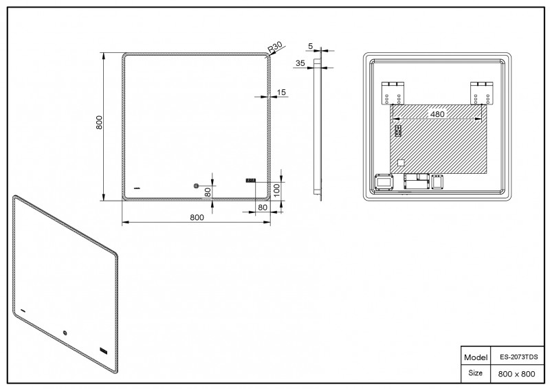Зеркало Esbano ES-2073 TDS 80x80x5