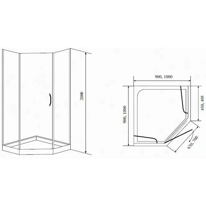Душевой уголок Timo BY-839 Fabric Glass, матовый, 100х100, пятиугольный, с низким поддоном, хром