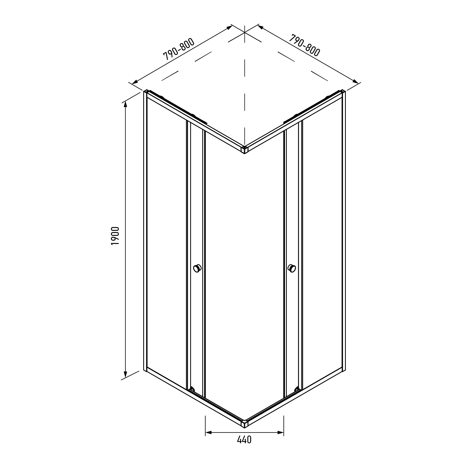 Душевой уголок Mario RIO1480B1 (800*800*1900) прозрачный