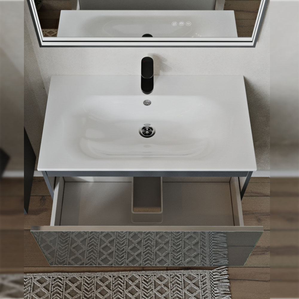 Тумба с раковиной подвесная (80 см) Terminus Vega VEG10801701601OSL, графит