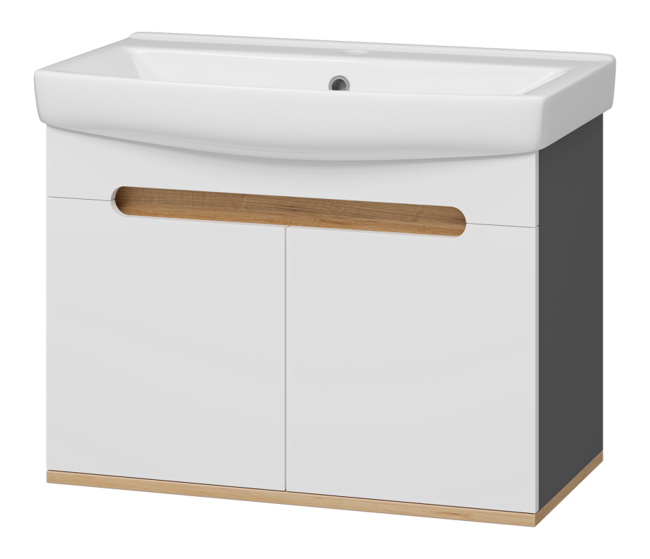 Тумба с раковиной Misty Сканди 70 подвесная, белый/дуб крафт золотой