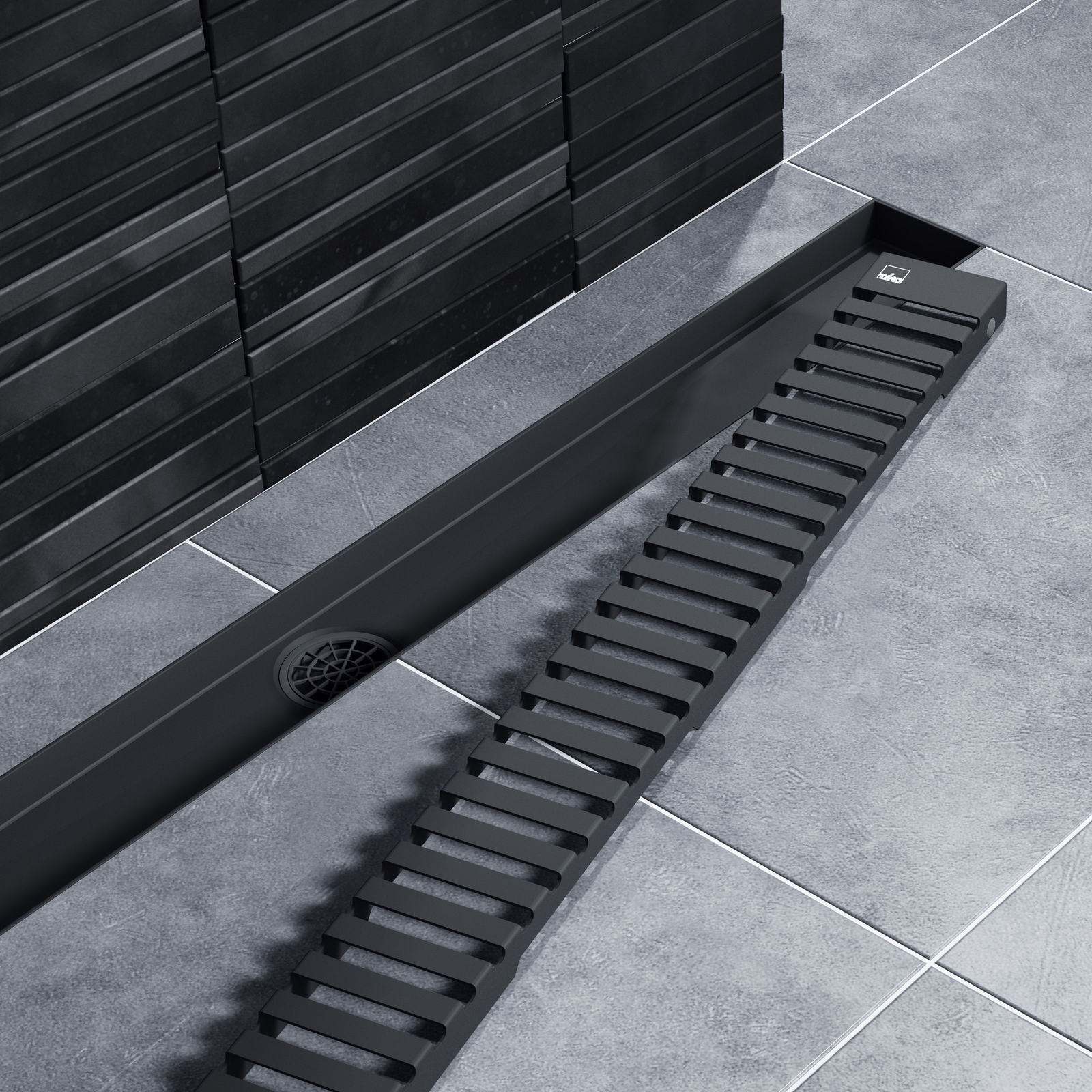 Душевой лоток TIMO Drain System 600 с вставкой "lines", Чёрный