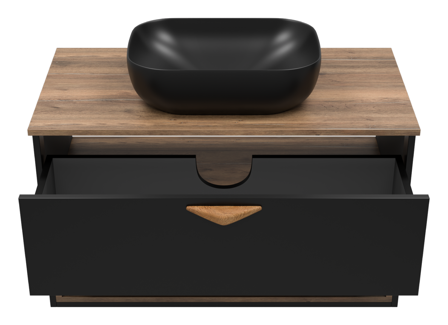 Тумба с раковиной Brevita Bergen 90 с подсветкой подвесная, черный/дуб галифакс