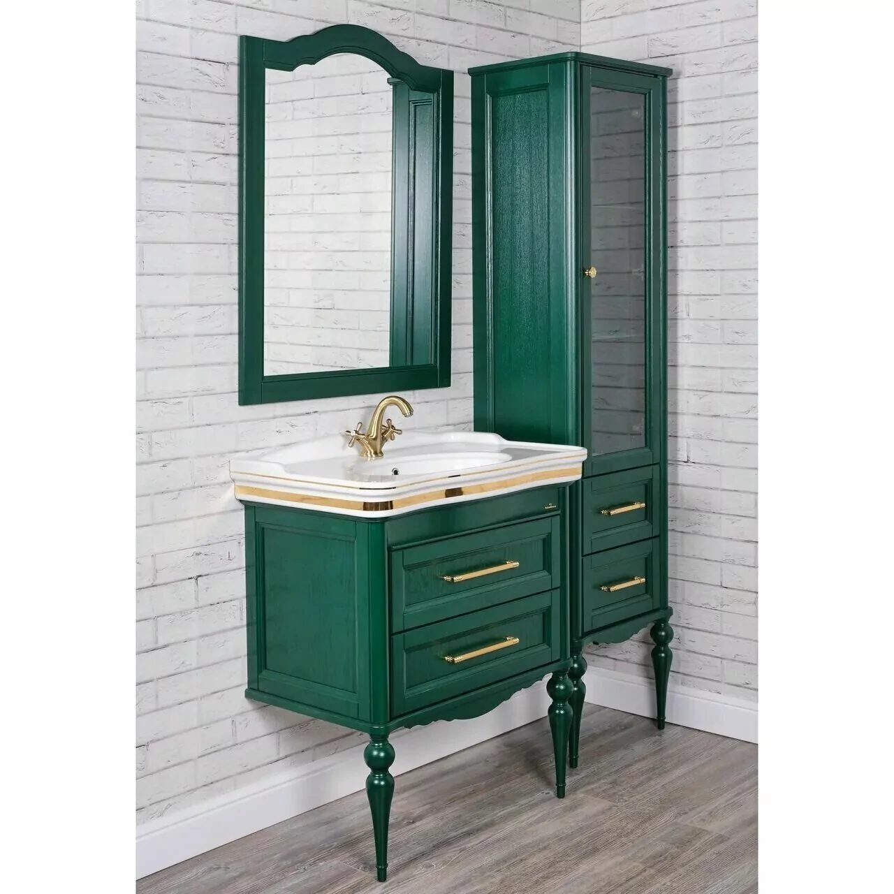 Мебель для ванной ValenHouse Эстетика 80, комплект, напольный, зеленый, фурнитура золото